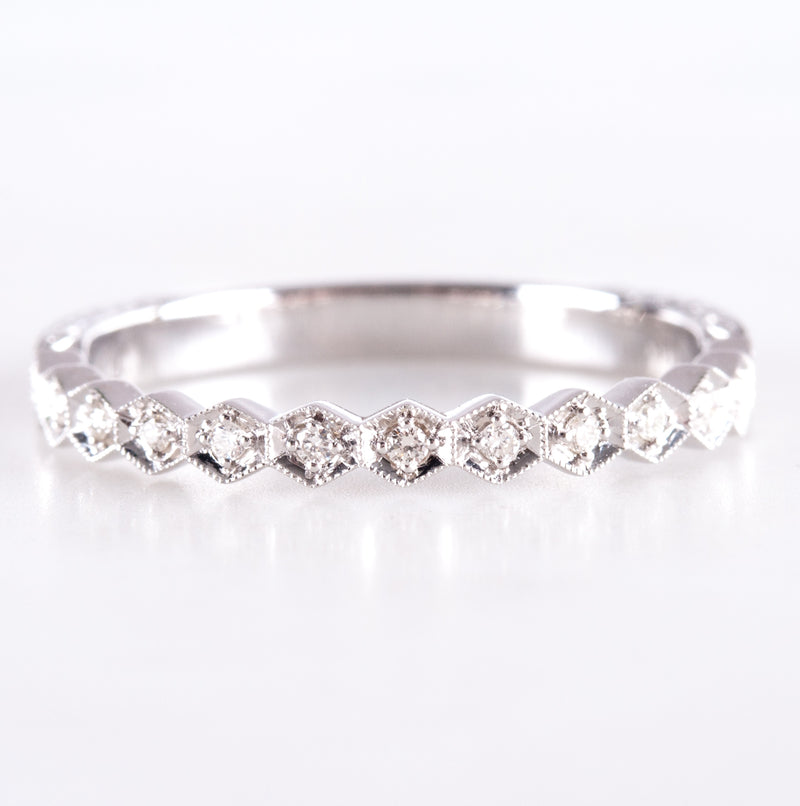 14k White Gold Round Diamond Vintage Inspired Wedding Ring .07ctw 2.0g