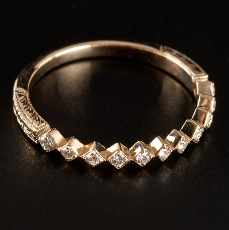 14k Yellow Gold Round Diamond Vintage Inspired Wedding Ring .13ctw 1.8g