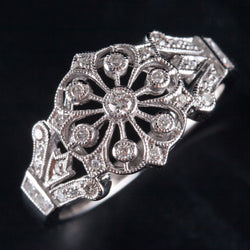14k White Gold Round Diamond Vintage Inspired Snowflake Style Ring .28ctw 3.8g