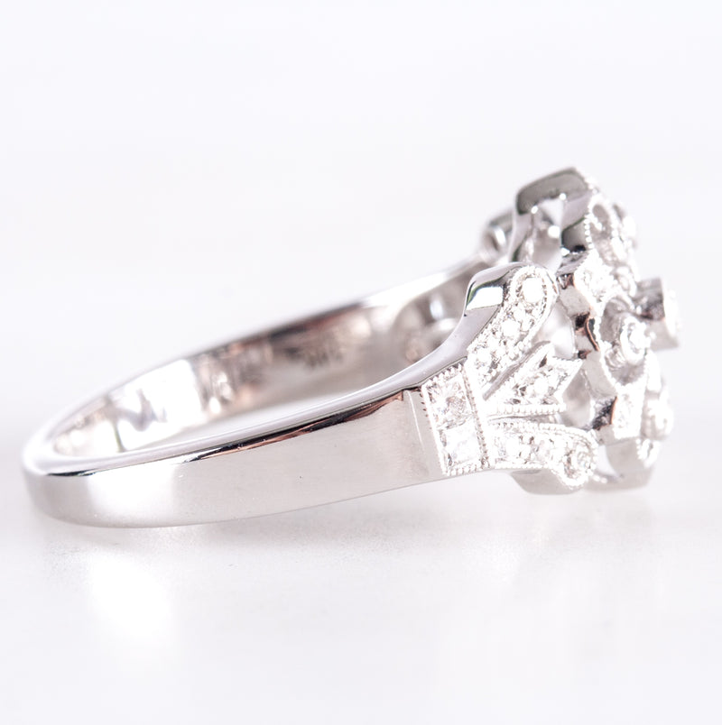 14k White Gold Round Diamond Vintage Inspired Snowflake Style Ring .28ctw 3.8g