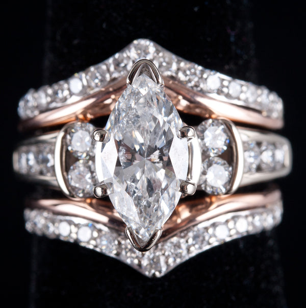 14k White Rose Gold Marquise E SI2 Diamond Engagement Wedding Ring Set 2.20ctw