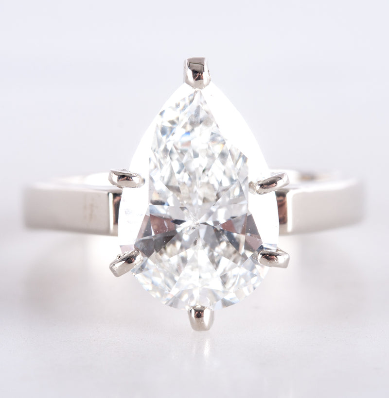 14k White Gold Pear H SI3 Diamond Solitaire Engagement Ring 2.32ct 4.35g