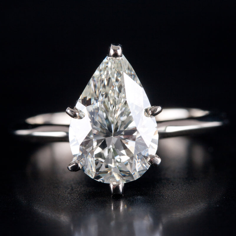 14k White Gold Pear K SI1 Diamond Solitaire Engagement Ring 2.98ct 3.30g