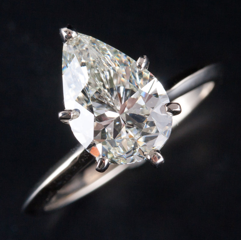 14k White Gold Pear K SI1 Diamond Solitaire Engagement Ring 2.98ct 3.30g