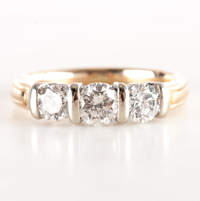 14k Yellow White Gold Round Diamond Three-Stone Engagement Ring 1.0ctw 4.25g