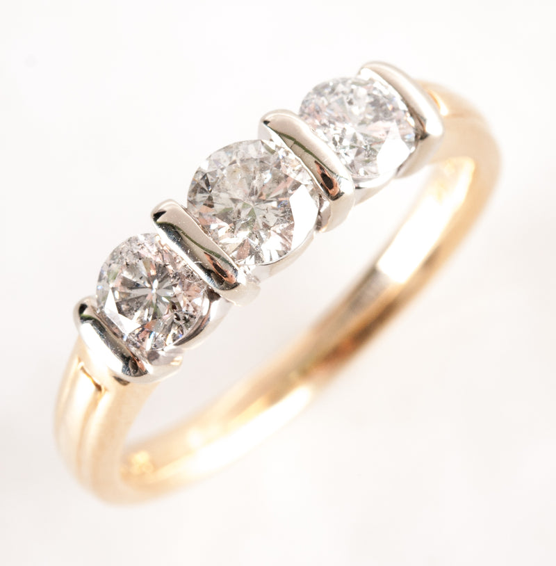 14k Yellow White Gold Round Diamond Three-Stone Engagement Ring 1.0ctw 4.25g