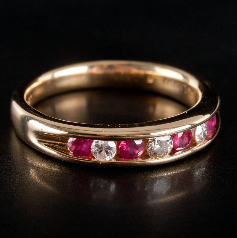 18k Yellow Gold Round Ruby Round Diamond Channel Set Cocktail Ring .52ctw 6.25g