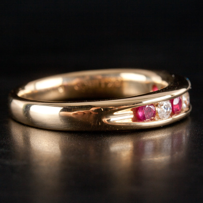 18k Yellow Gold Round Ruby Round Diamond Channel Set Cocktail Ring .52ctw 6.25g