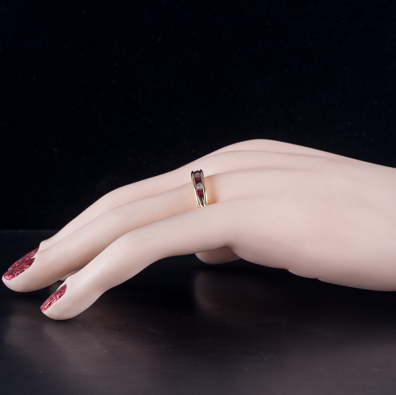 18k Yellow Gold Round Ruby Round Diamond Channel Set Cocktail Ring .52ctw 6.25g