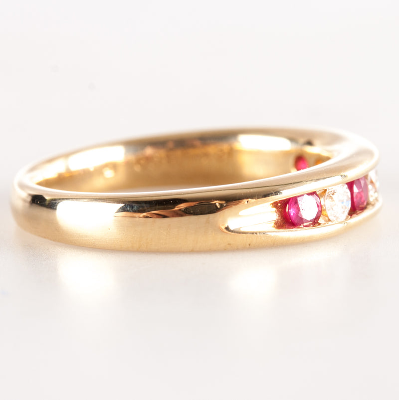 18k Yellow Gold Round Ruby Round Diamond Channel Set Cocktail Ring .52ctw 6.25g