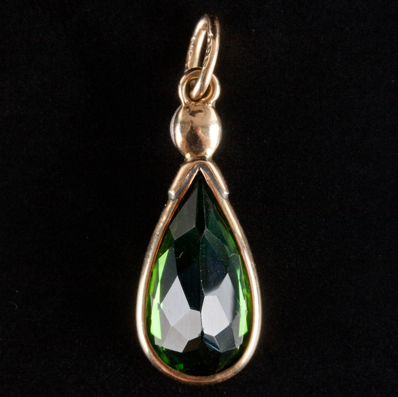 14k Yellow Gold Pear Green Tourmaline Round Cultured Pearl Pendant 2.79ct 1.18g