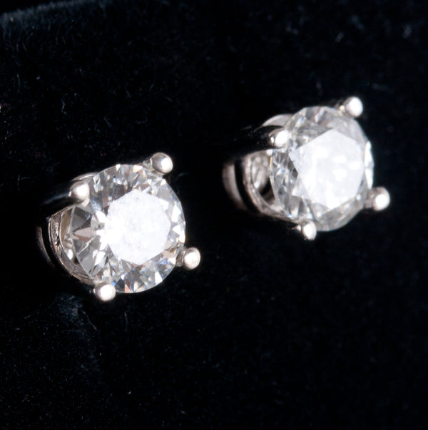 14k White Gold Round H I1 Diamond Solitaire Stud Earrings .66ctw .90g