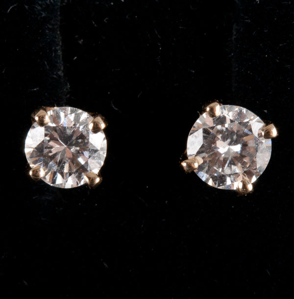 14k Yellow Gold Round I SI2 Diamond Solitaire Stud Earrings .50ctw .87g