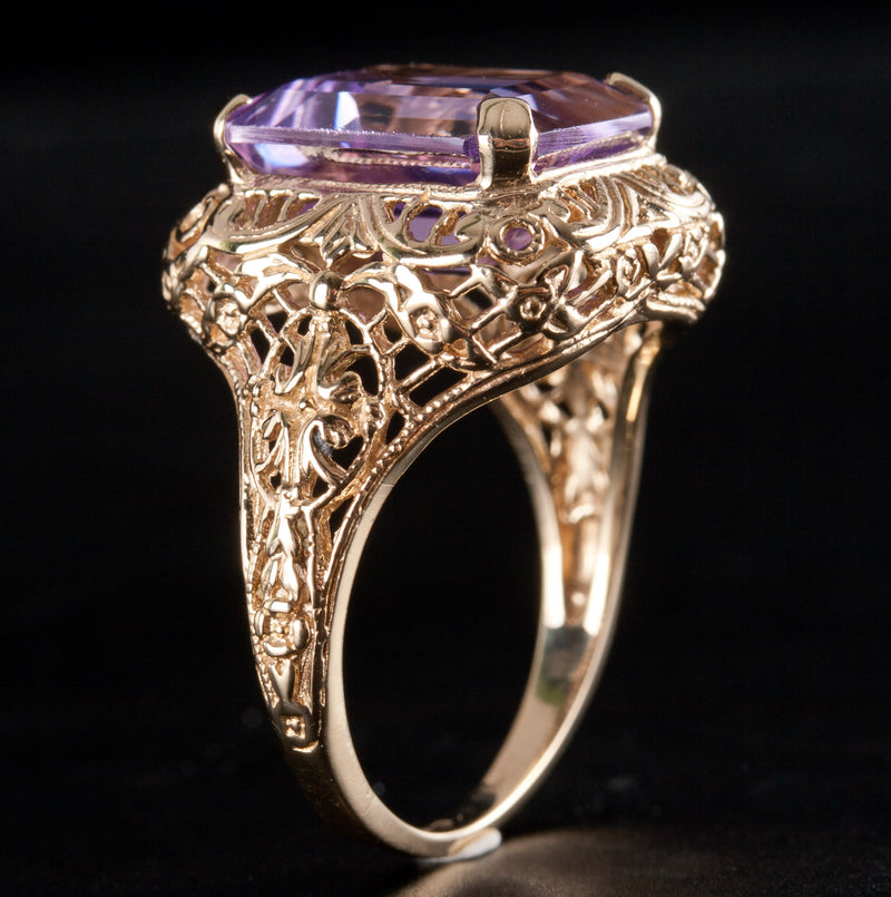 Vintage Inspired 10k Yellow Gold Amethyst Solitaire Cocktail Ring 5.90ct 4.0g