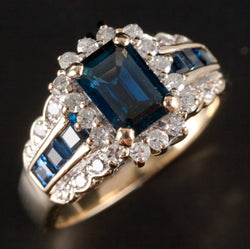 14k Yellow Gold Sapphire Diamond Halo Style Engagement Ring 1.66ctw 4.30g