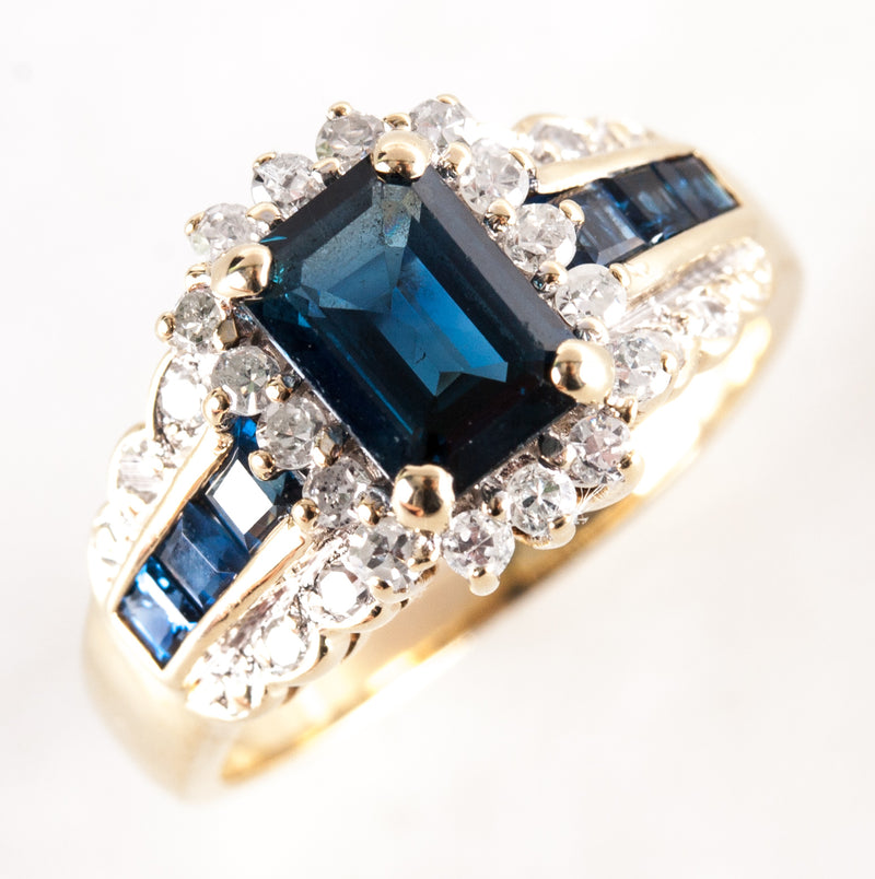 14k Yellow Gold Sapphire Diamond Halo Style Engagement Ring 1.66ctw 4.30g