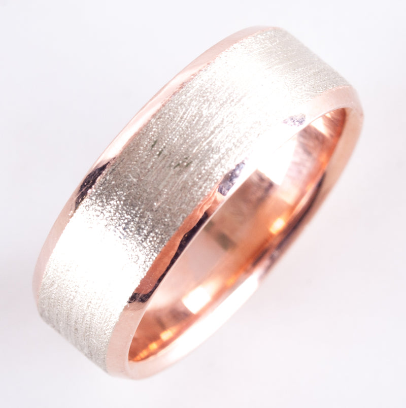 14k White Rose Gold Brushed Style Wedding Anniversary Band 7.30g 6.75mm Width