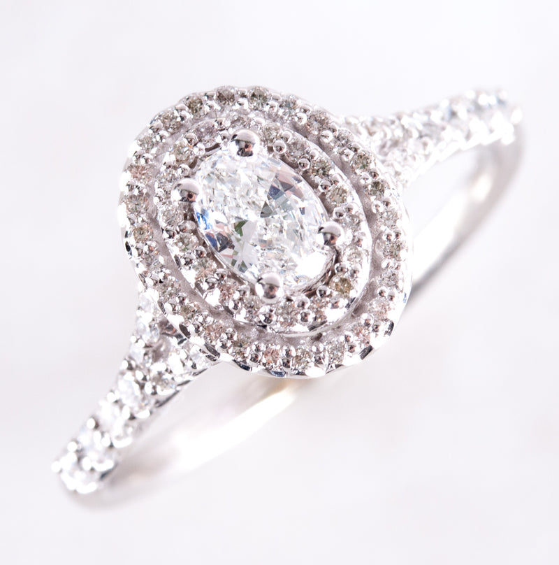 14k White Gold Oval G VS2 Diamond Halo Style Engagement Ring .63ctw 3.23g
