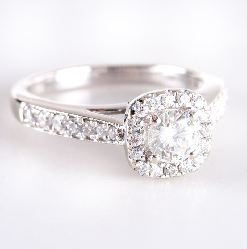 14k White Gold Round I I1 Diamond Halo Style Engagement Ring .695ctw 4.55g
