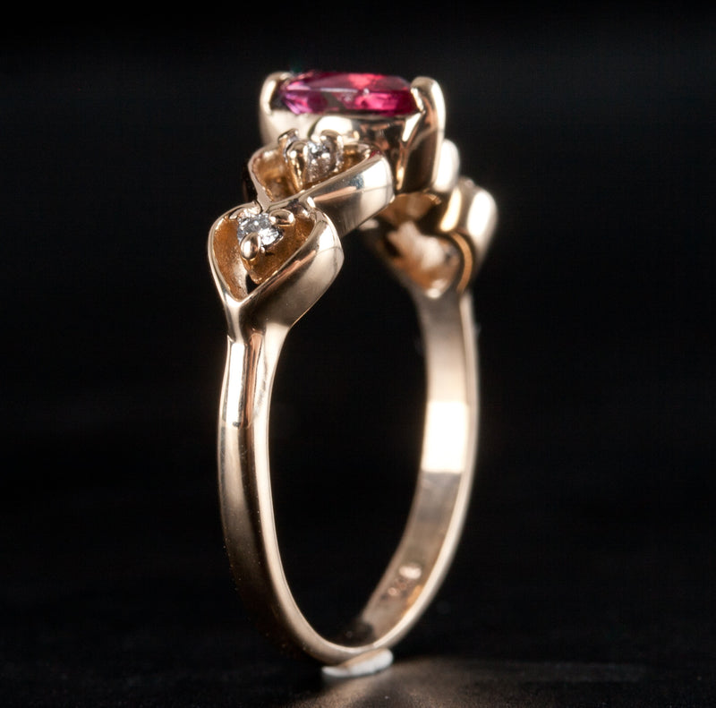 14k Yellow Gold Marquise Ruby Round Diamond Heart Style Ring .27ctw 1.93g