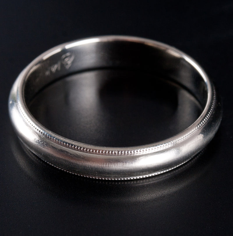 Men's 14k White Gold Etched Style Wedding Anniversary Ring 4.15g 4.0mm Width