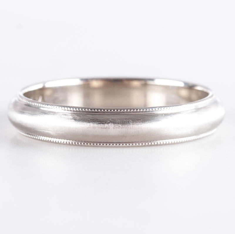 Men's 14k White Gold Etched Style Wedding Anniversary Ring 4.15g 4.0mm Width