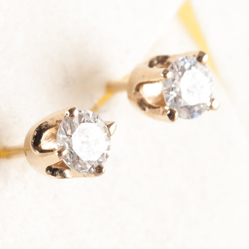 14k Yellow Gold Round I SI2 Diamond Solitaire Stud Earrings .32ctw .82g