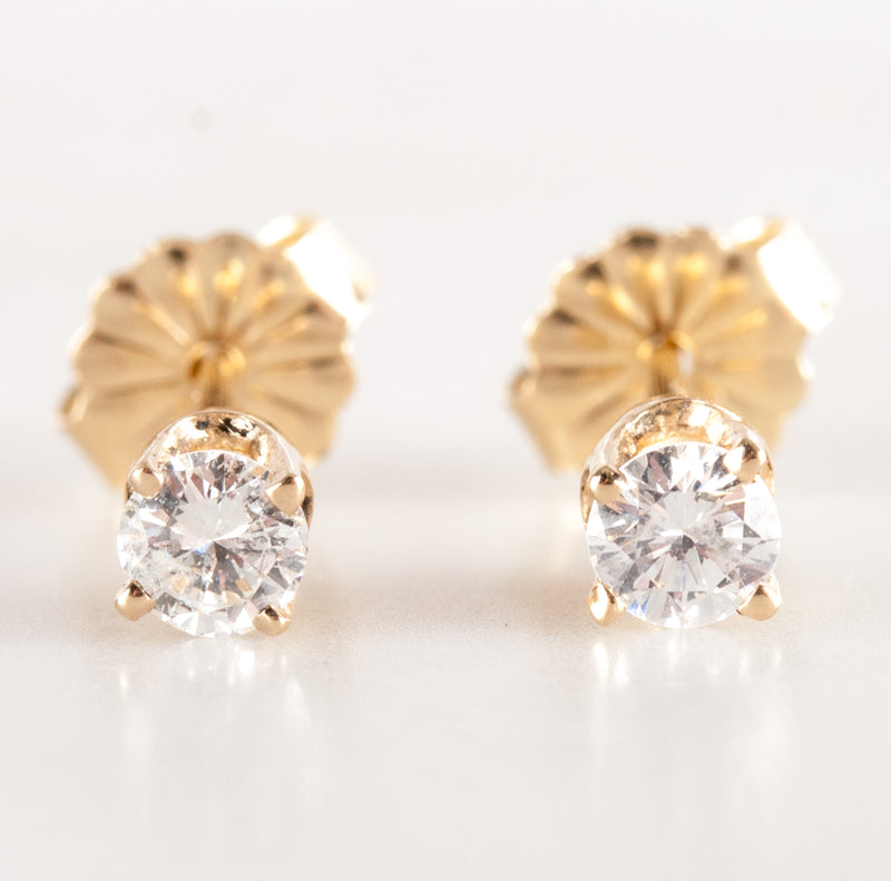 14k Yellow Gold Round I SI2 Diamond Solitaire Stud Earrings .32ctw .82g