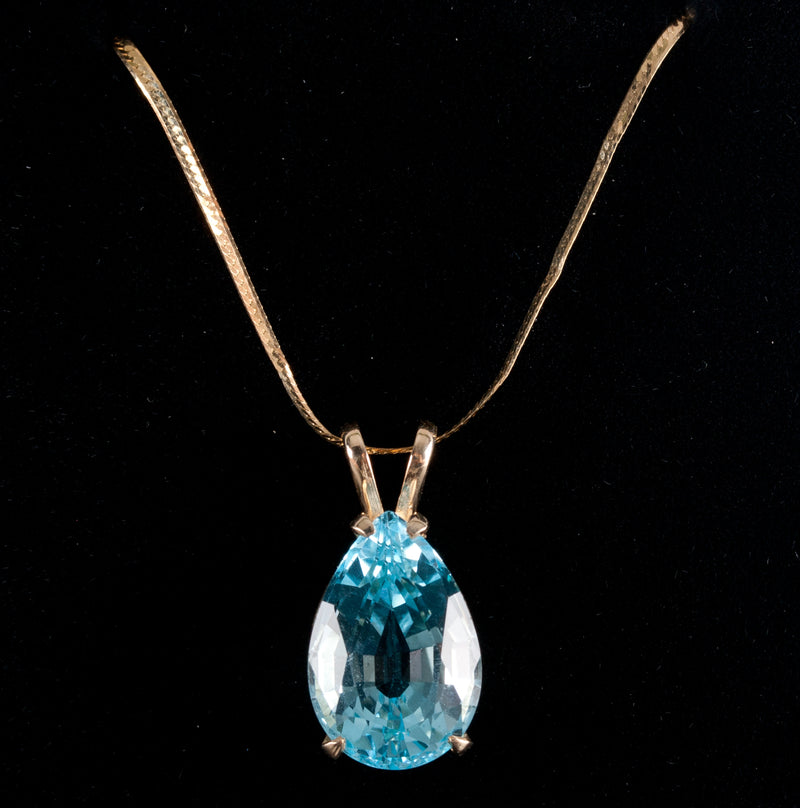 14k Yellow Gold Pear Swiss Blue Topaz Solitaire Necklace W/ 18" Chain 7.5ct